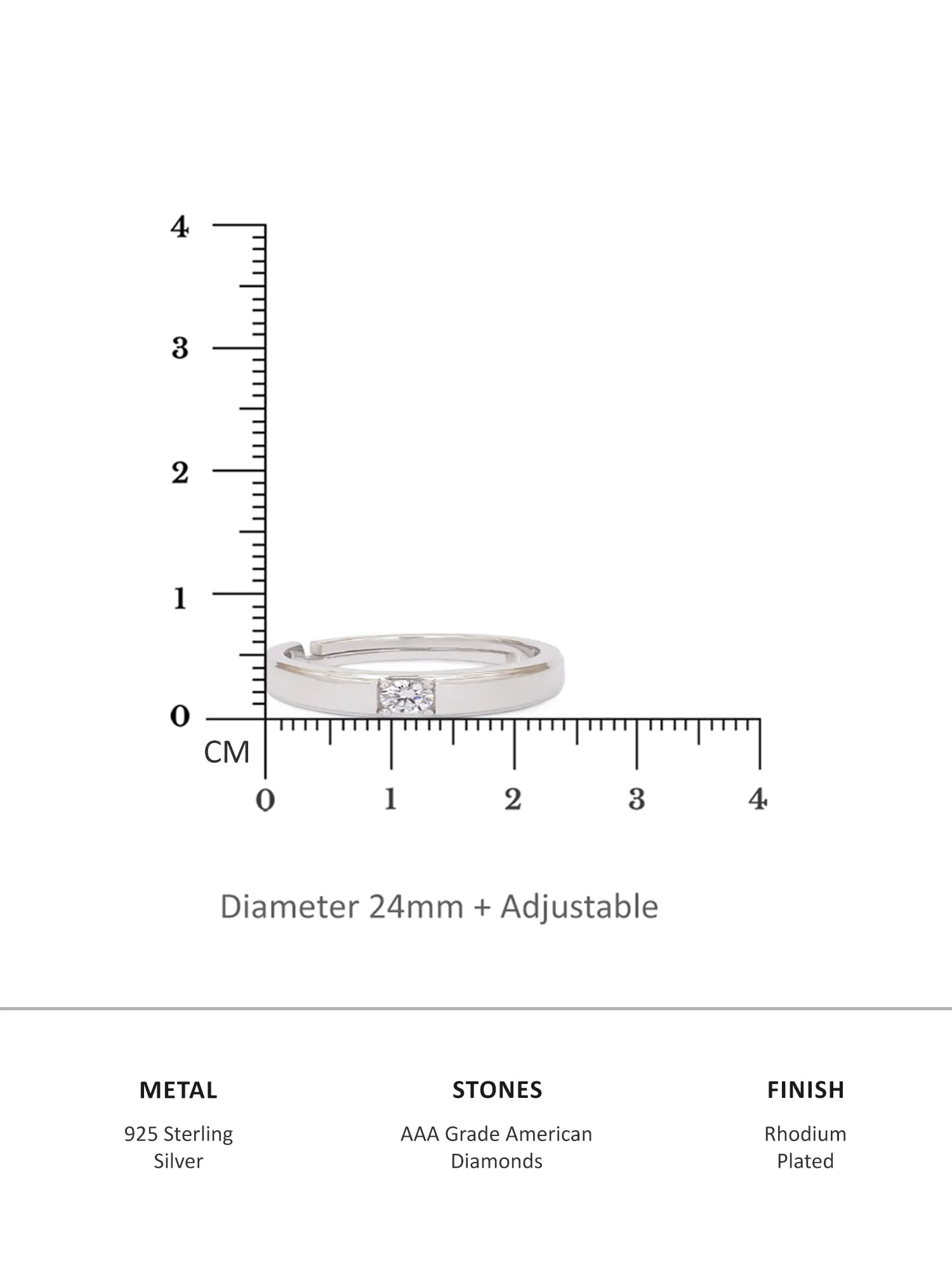 0.5 Carat 925 Pure Adjustable Silver Ring For Him