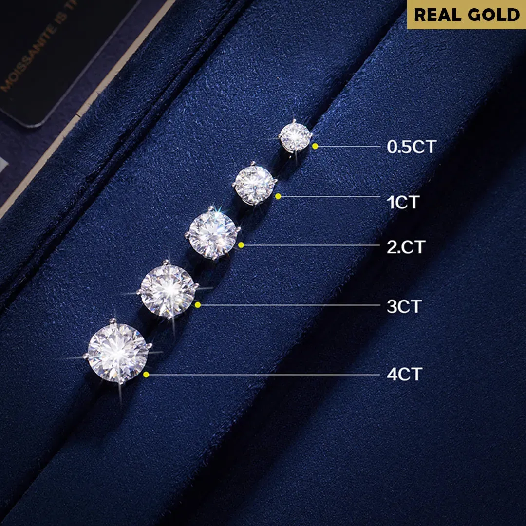 10K Gold Round Cut Moissanite Stud Earrings