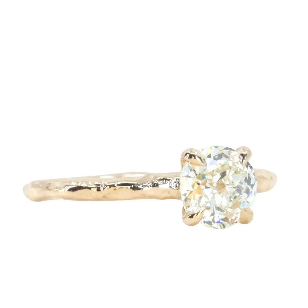 1.24ct Round Crown Jubilee Cut GIA Diamond 4-Prong Evergreen Carved Solitaire in 14K Yellow Gold