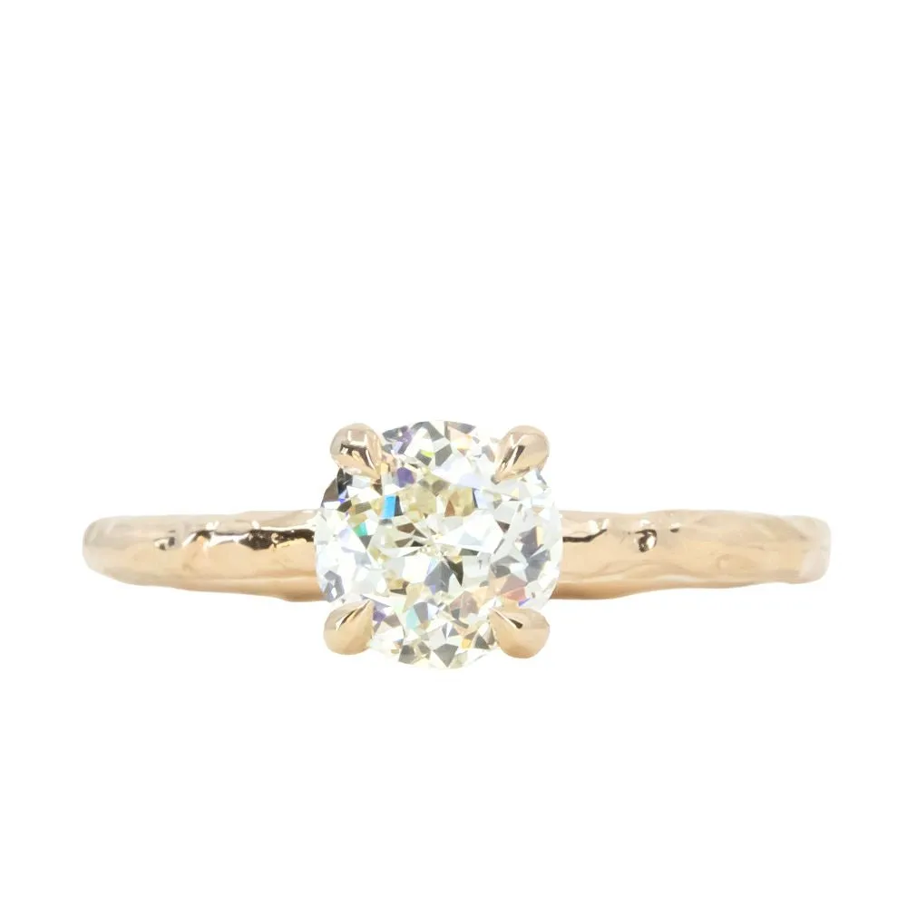 1.24ct Round Crown Jubilee Cut GIA Diamond 4-Prong Evergreen Carved Solitaire in 14K Yellow Gold