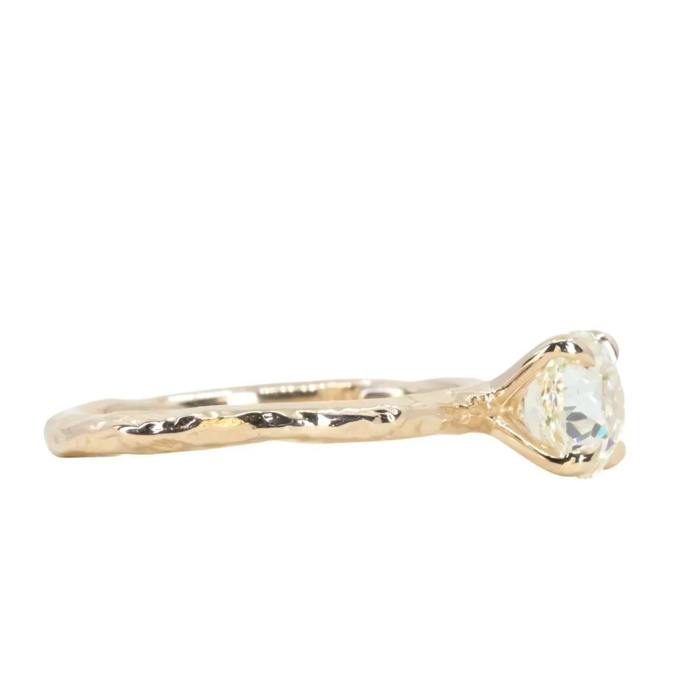 1.24ct Round Crown Jubilee Cut GIA Diamond 4-Prong Evergreen Carved Solitaire in 14K Yellow Gold