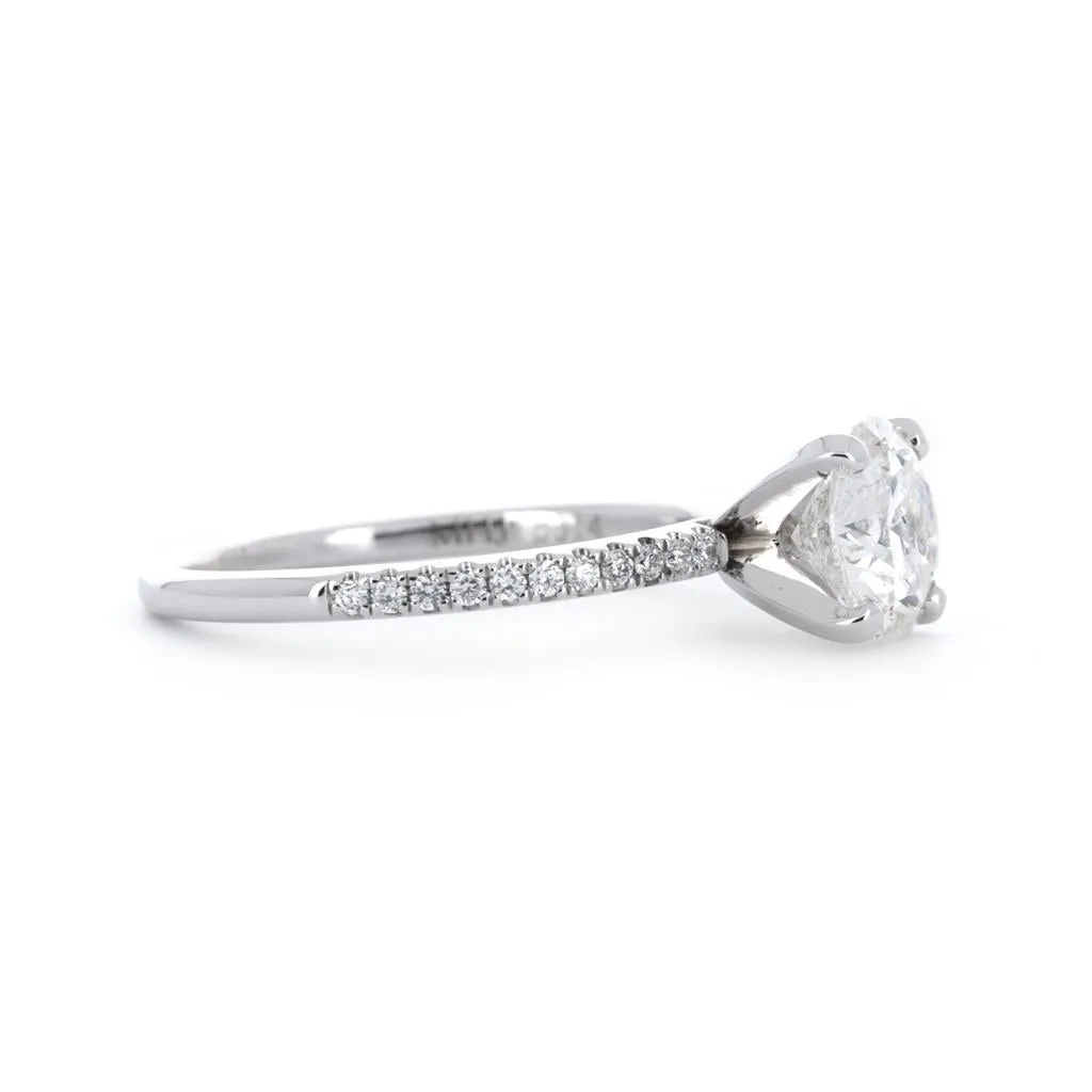 1.32ctw Diamond Engagement Ring, Hidden Halo, Pavê Band - 14K White Gold