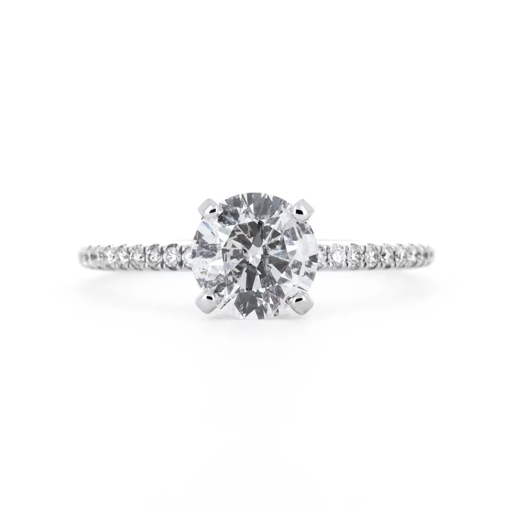 1.32ctw Diamond Engagement Ring, Hidden Halo, Pavê Band - 14K White Gold