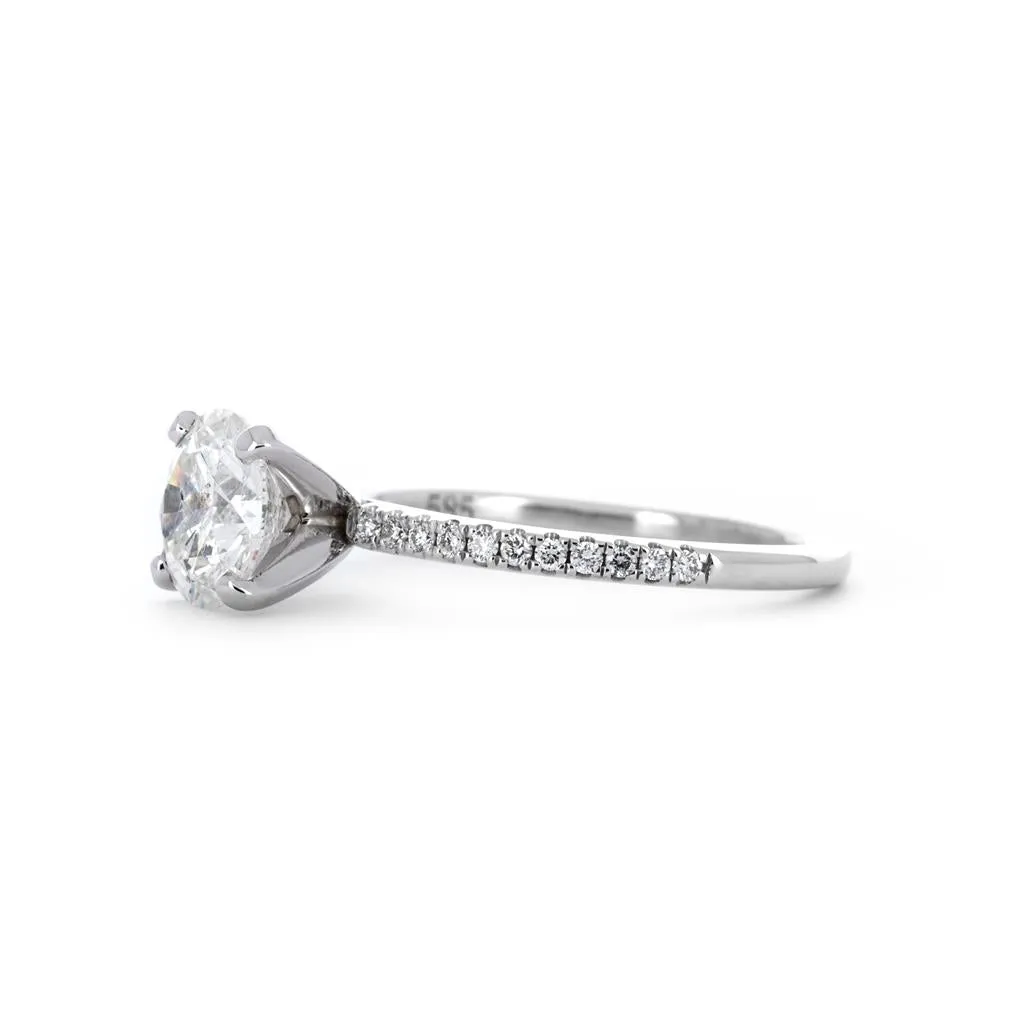 1.32ctw Diamond Engagement Ring, Hidden Halo, Pavê Band - 14K White Gold