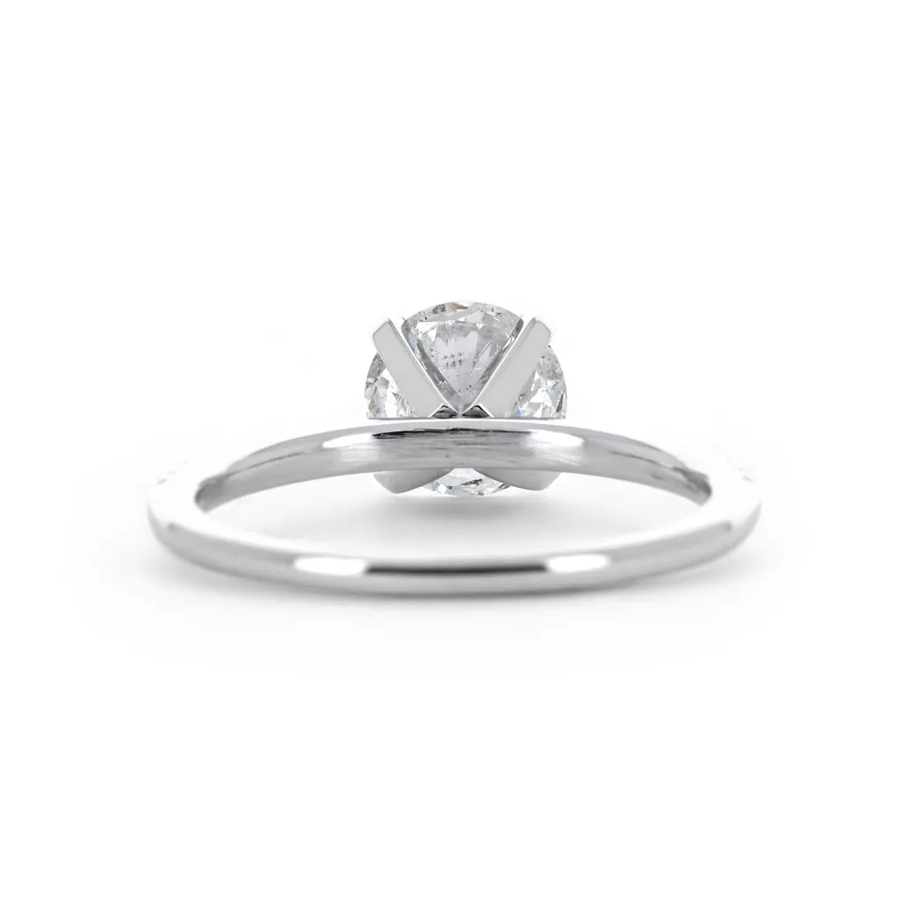 1.32ctw Diamond Engagement Ring, Hidden Halo, Pavê Band - 14K White Gold