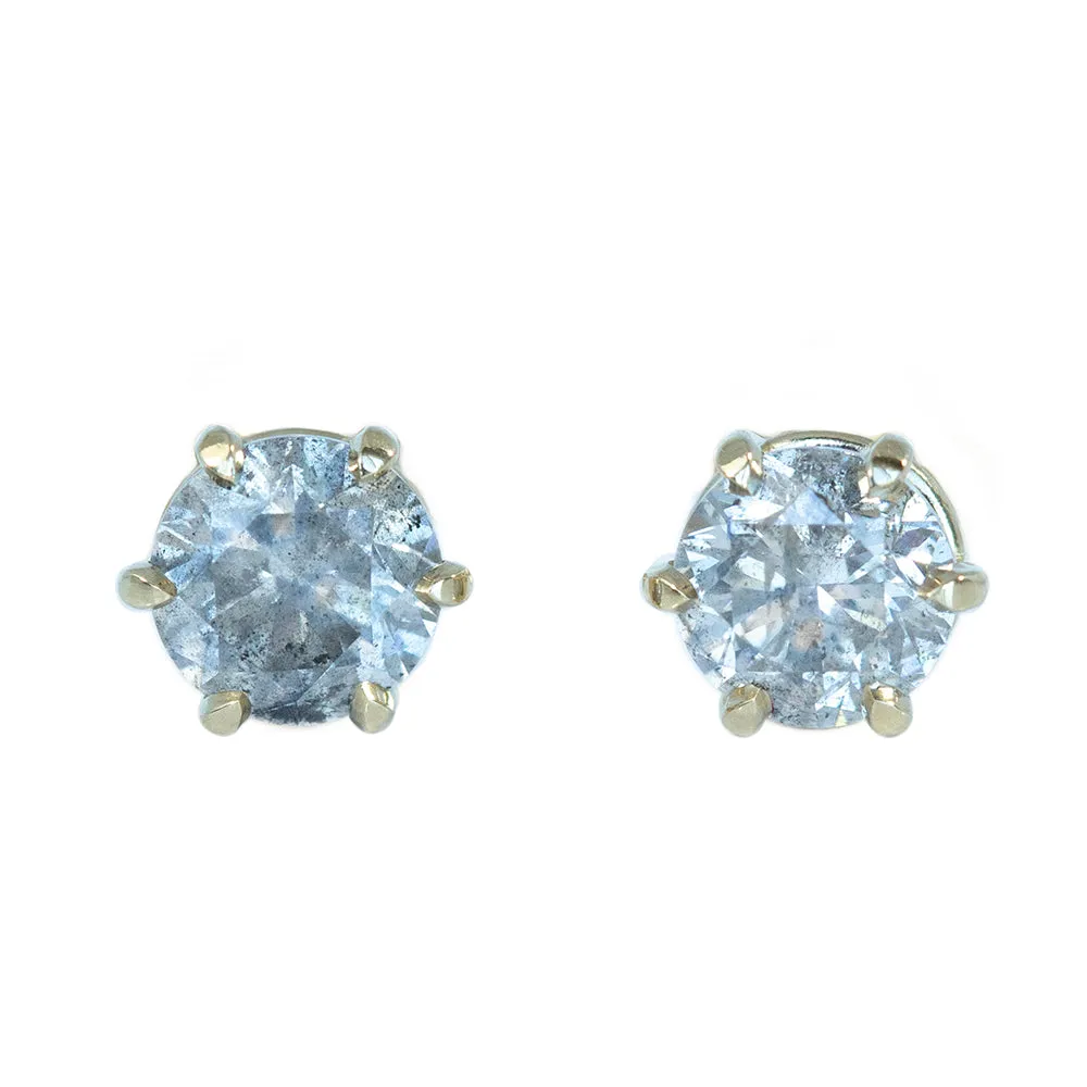 1.40ctw Salt And Pepper Diamond Stud Earrings in 6 Prong Settings in 14K Yellow Gold