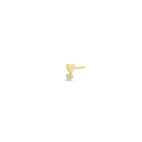 14k Itty Bitty Heart & Prong Diamond Stud