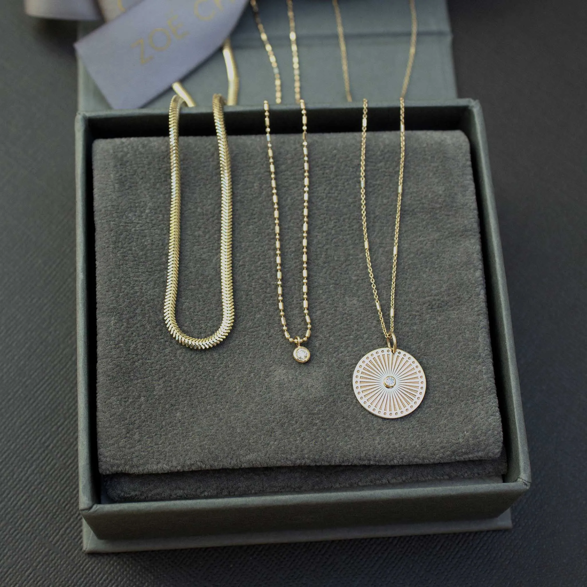 14k Sunbeam Medallion Necklace Layering Set