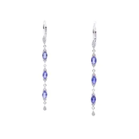 14K WHITE GOLD OVAL SAPPHIRE AND DIAMOND DANGLE EARRINGS 0.31CTW