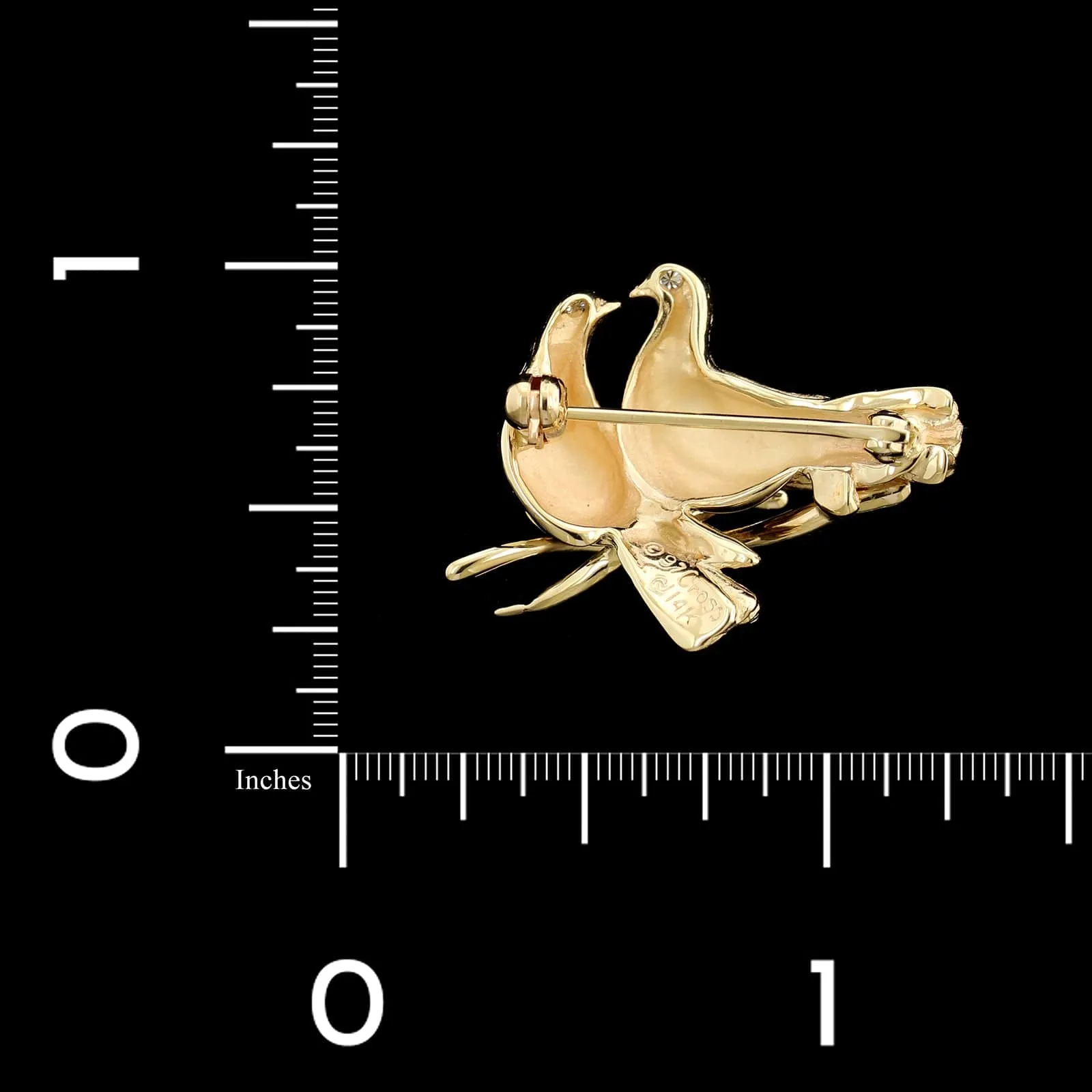 14K Yellow Gold Estate Doves Pin