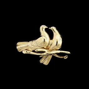 14K Yellow Gold Estate Doves Pin