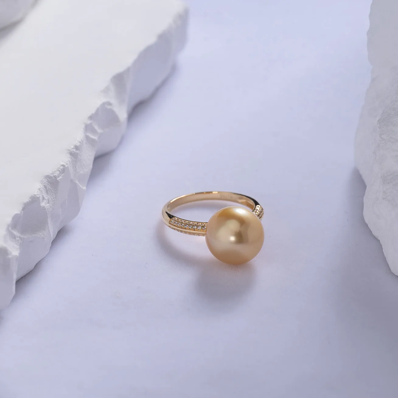 18K Solid Gold South Sea Golden Pearl Ring KR00017