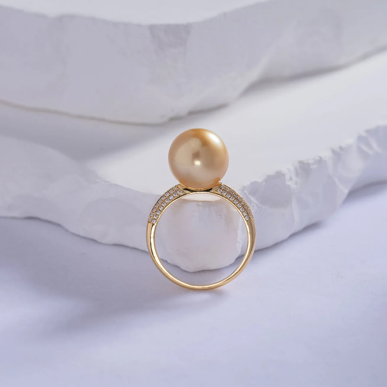 18K Solid Gold South Sea Golden Pearl Ring KR00017