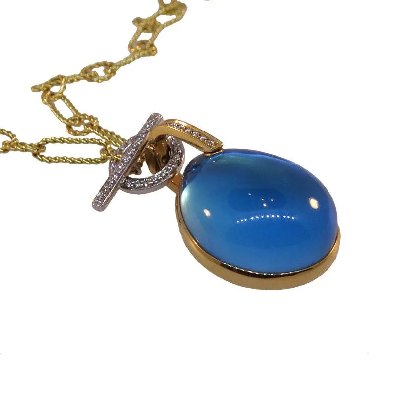 18KT Y/G Cabochon Blue Topaz Necklace