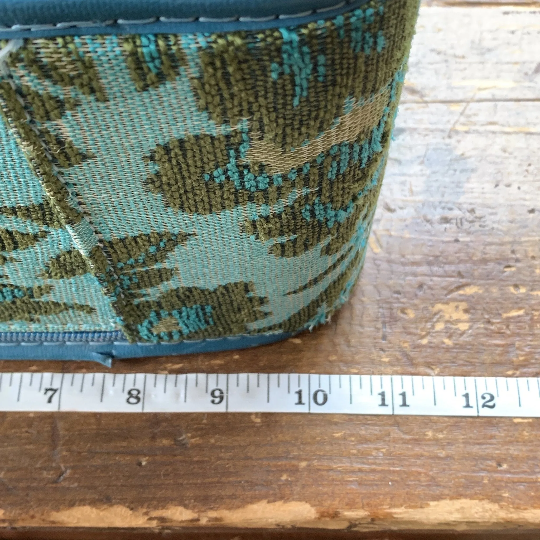 1950s Tapestry Suitcase a in Bright Turquoise and Green Brocade Floral Pattern. Perfect Overnight Bag