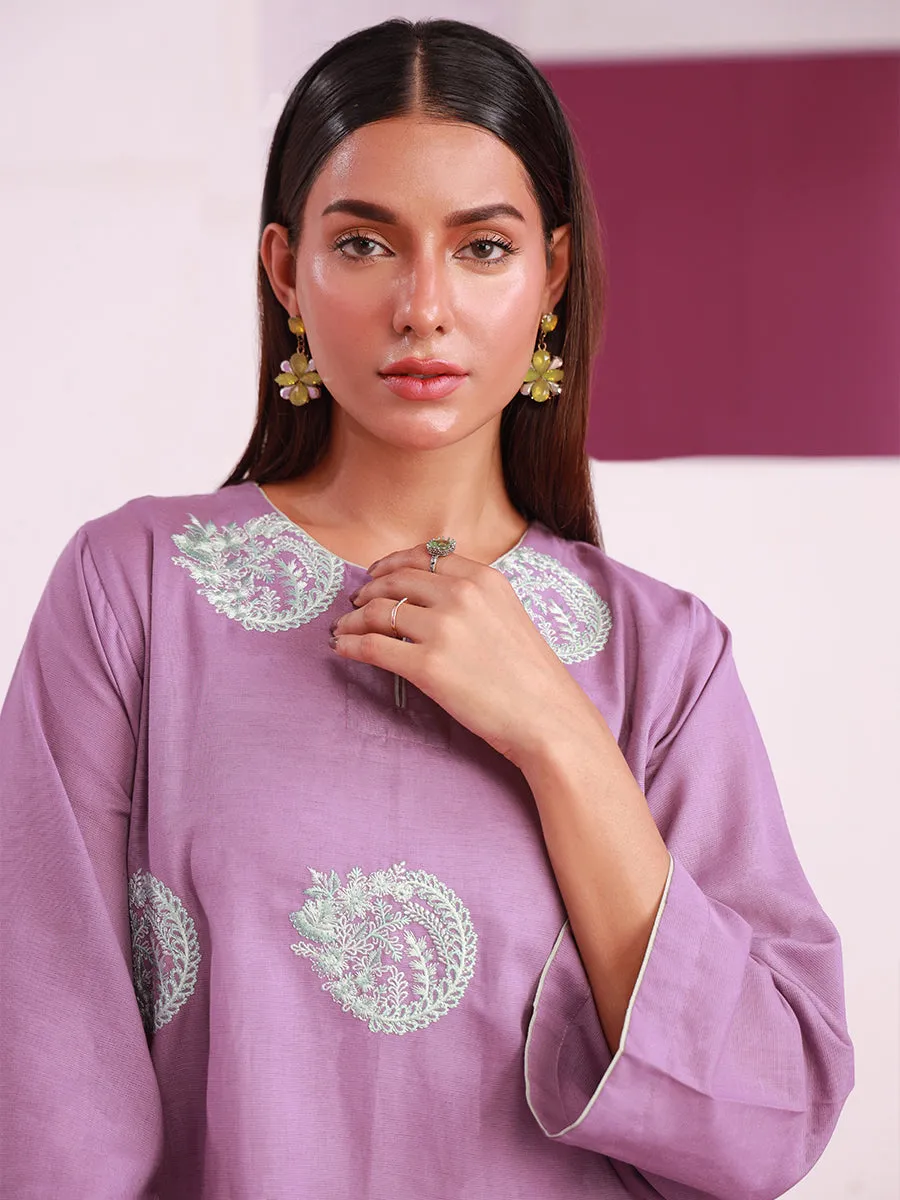 1pc - Stitched Basic Dyed Embroidered Texture Lawn Shirt