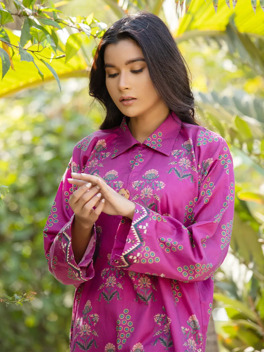 1pc - Stitched Basic Printed Cotton Silk Shirt