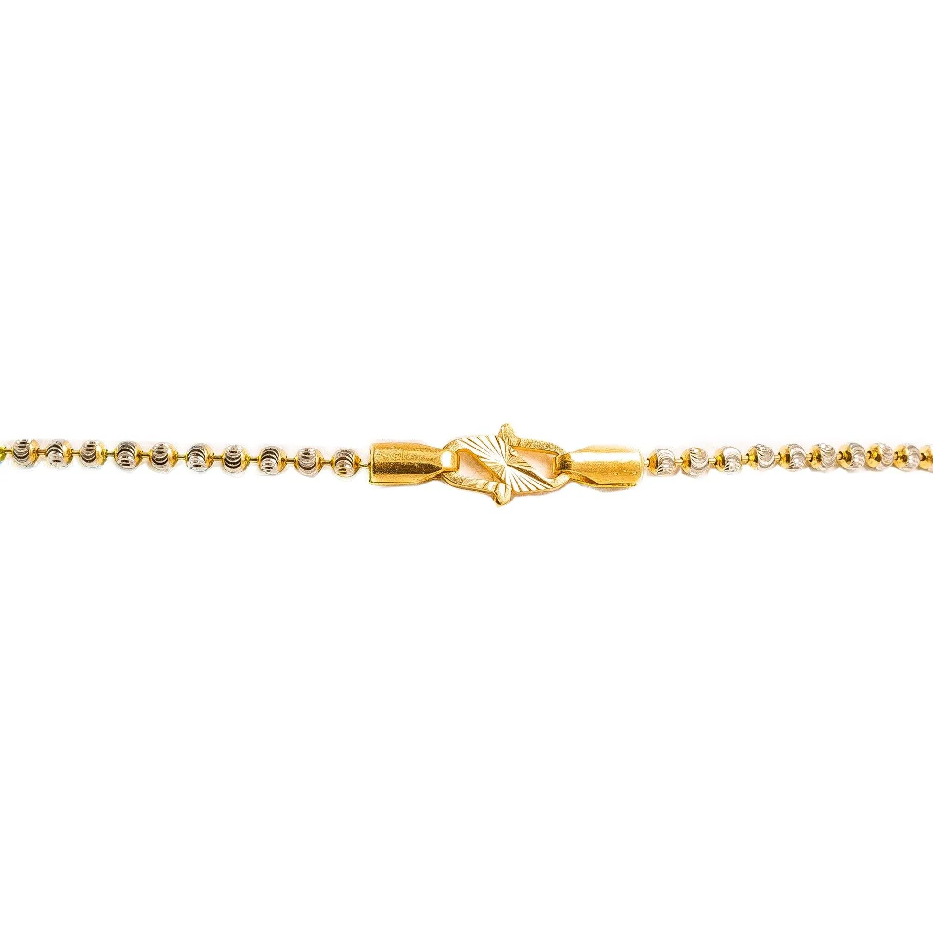 22K Multi Tone Gold Ball Chain W/ Draped White & Yellow Gold Column Bead Strands, 16.9gm