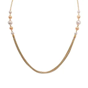 22K Multi Tone Gold Ball Chain W/ Draped White & Yellow Gold Column Bead Strands, 16.9gm