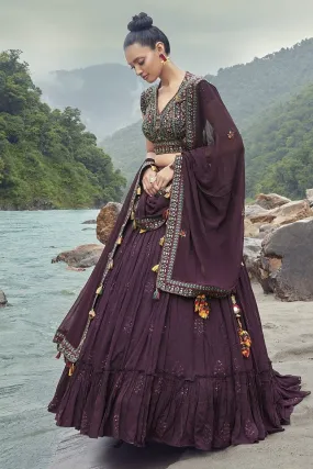 30Z275-RO Wine Embroidered Lehenga with Choli