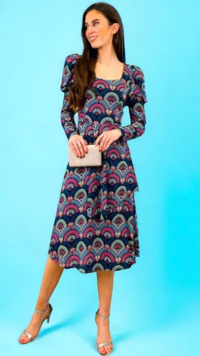 4-A1350 Thelma Fan Print Dress