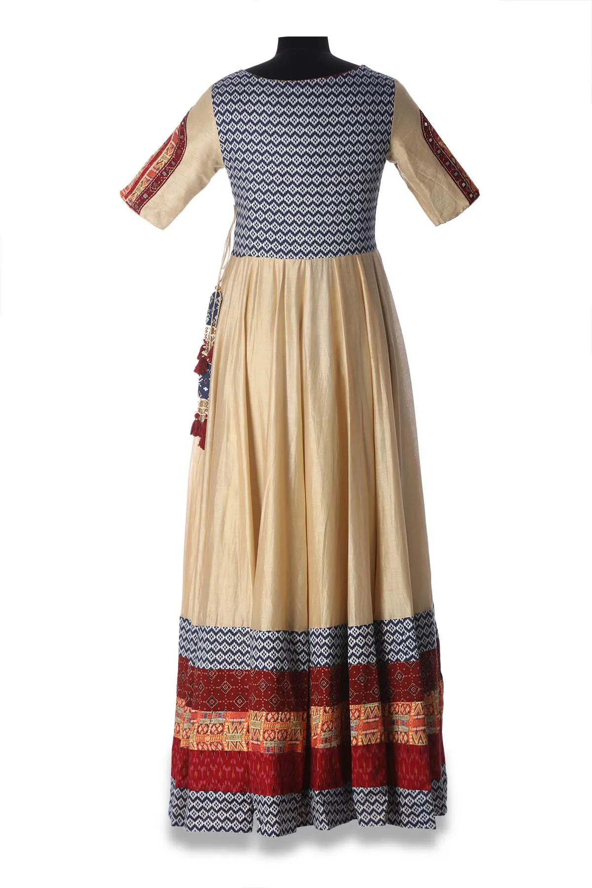 50Z184-RO Beige Embroidered Chanderi Angrakha Anarkali