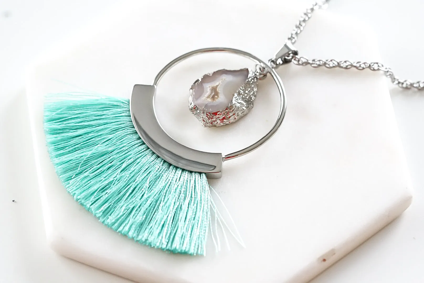 Agate Collection - Silver Mint Fringe Necklace