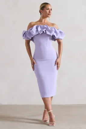 Amie | Lilac Structured Ruffle Bardot Midi Dress