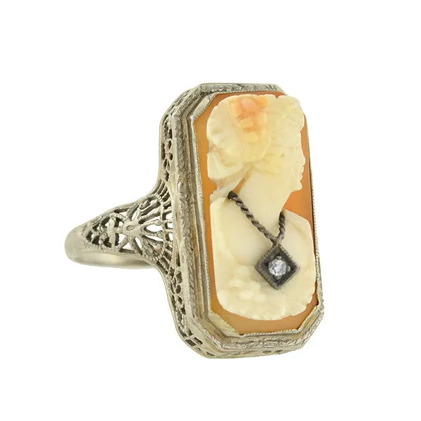 Art Deco 14kt Diamond Carved Cameo Ring