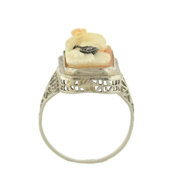 Art Deco 14kt Diamond Carved Cameo Ring