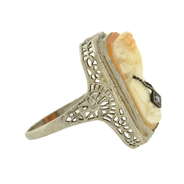 Art Deco 14kt Diamond Carved Cameo Ring