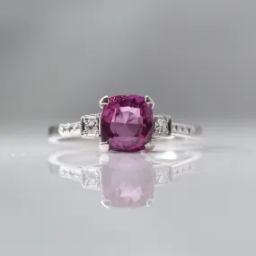 Art Deco Pink Sapphire and Diamond Solitaire Ring