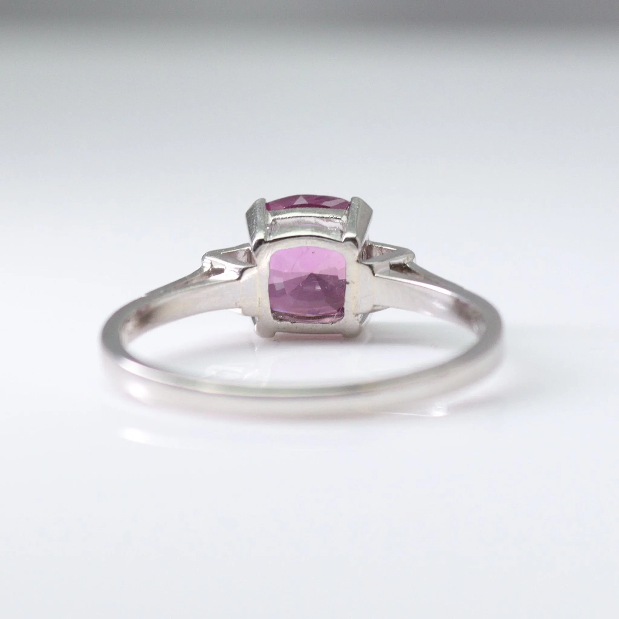 Art Deco Pink Sapphire and Diamond Solitaire Ring