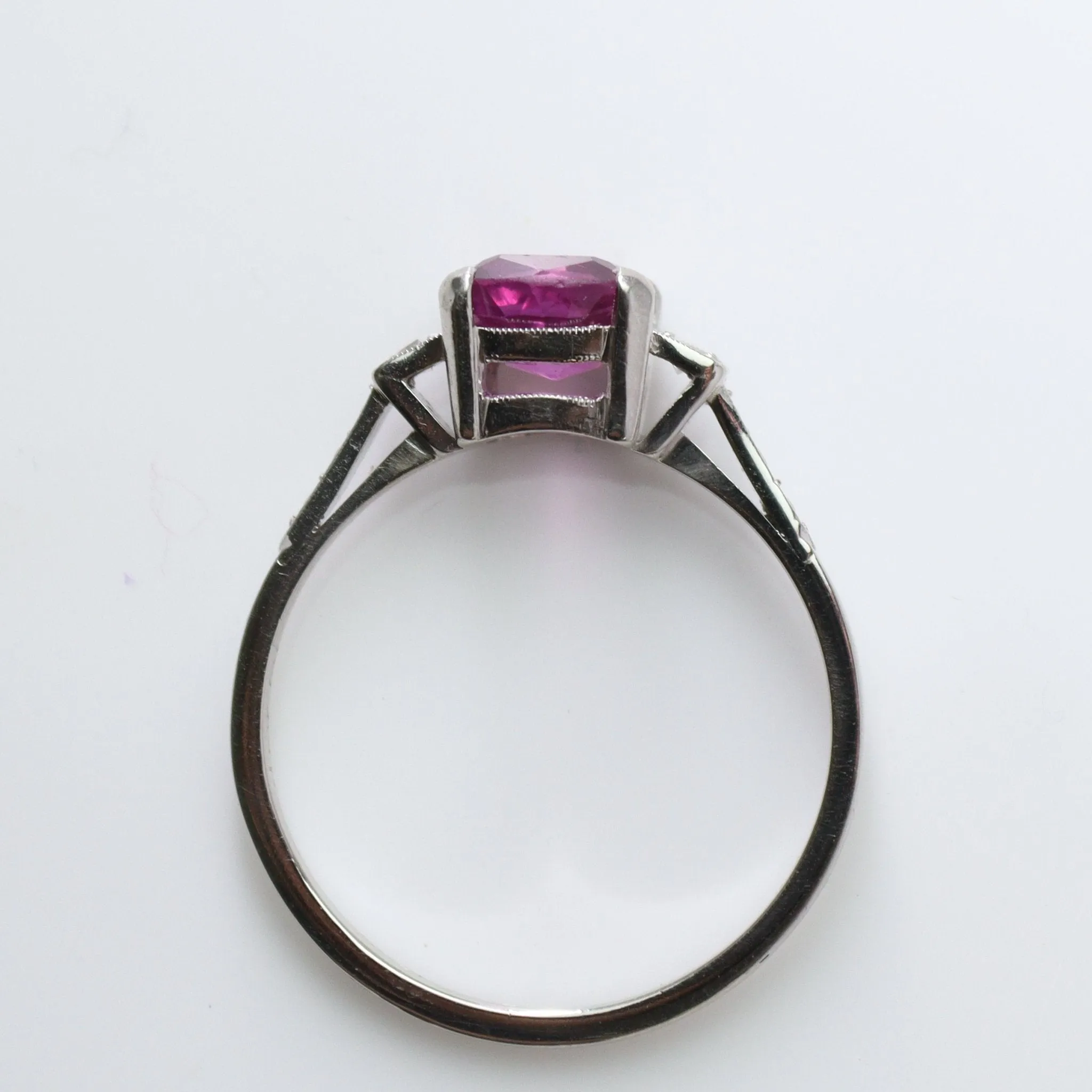 Art Deco Pink Sapphire and Diamond Solitaire Ring