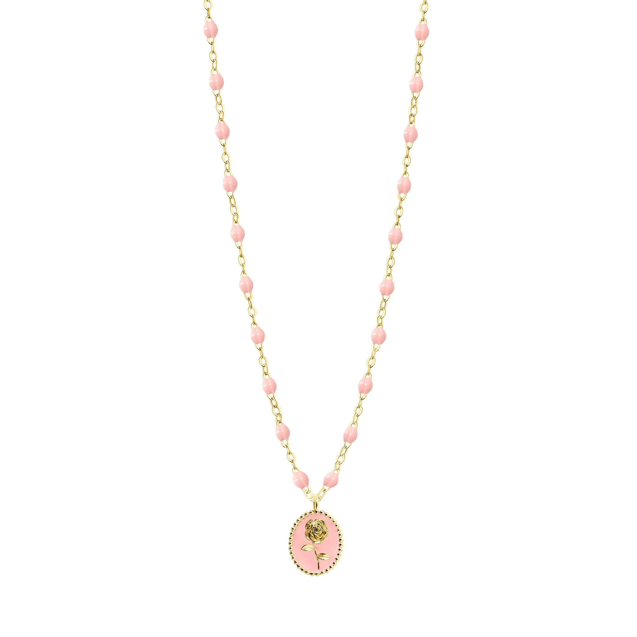 Baby Pink Rose Necklace, Yellow Gold, 16.5"