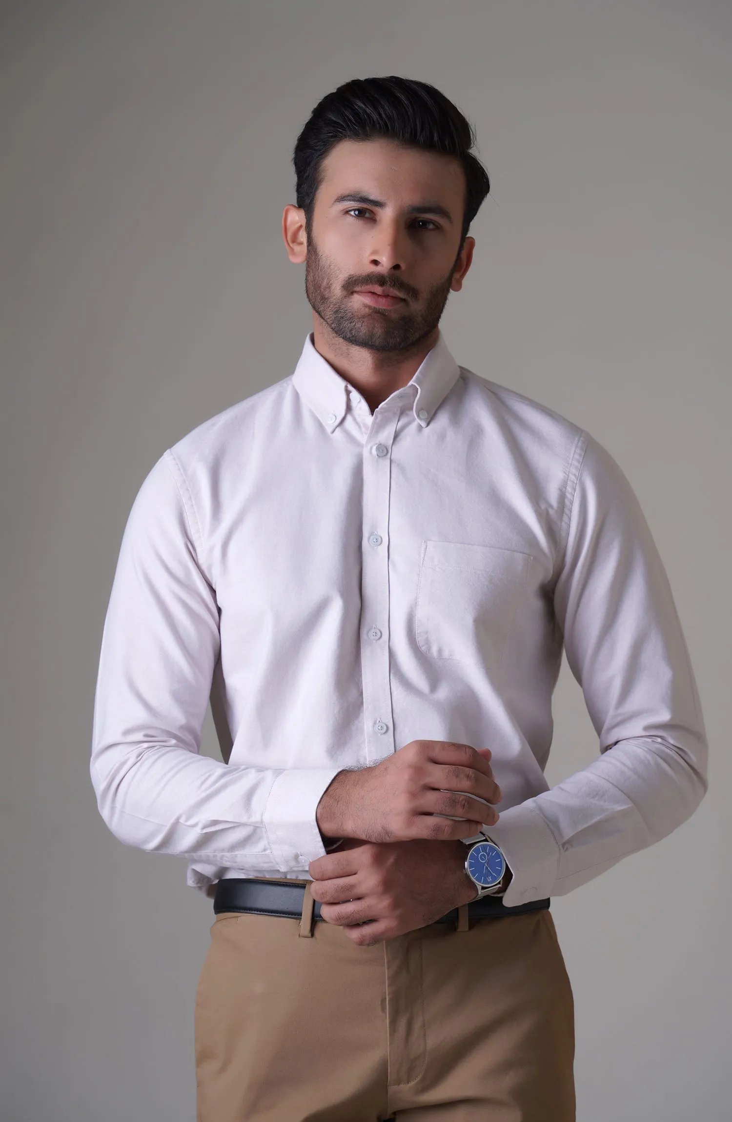 Beige Full Sleeves Cotton Shirt