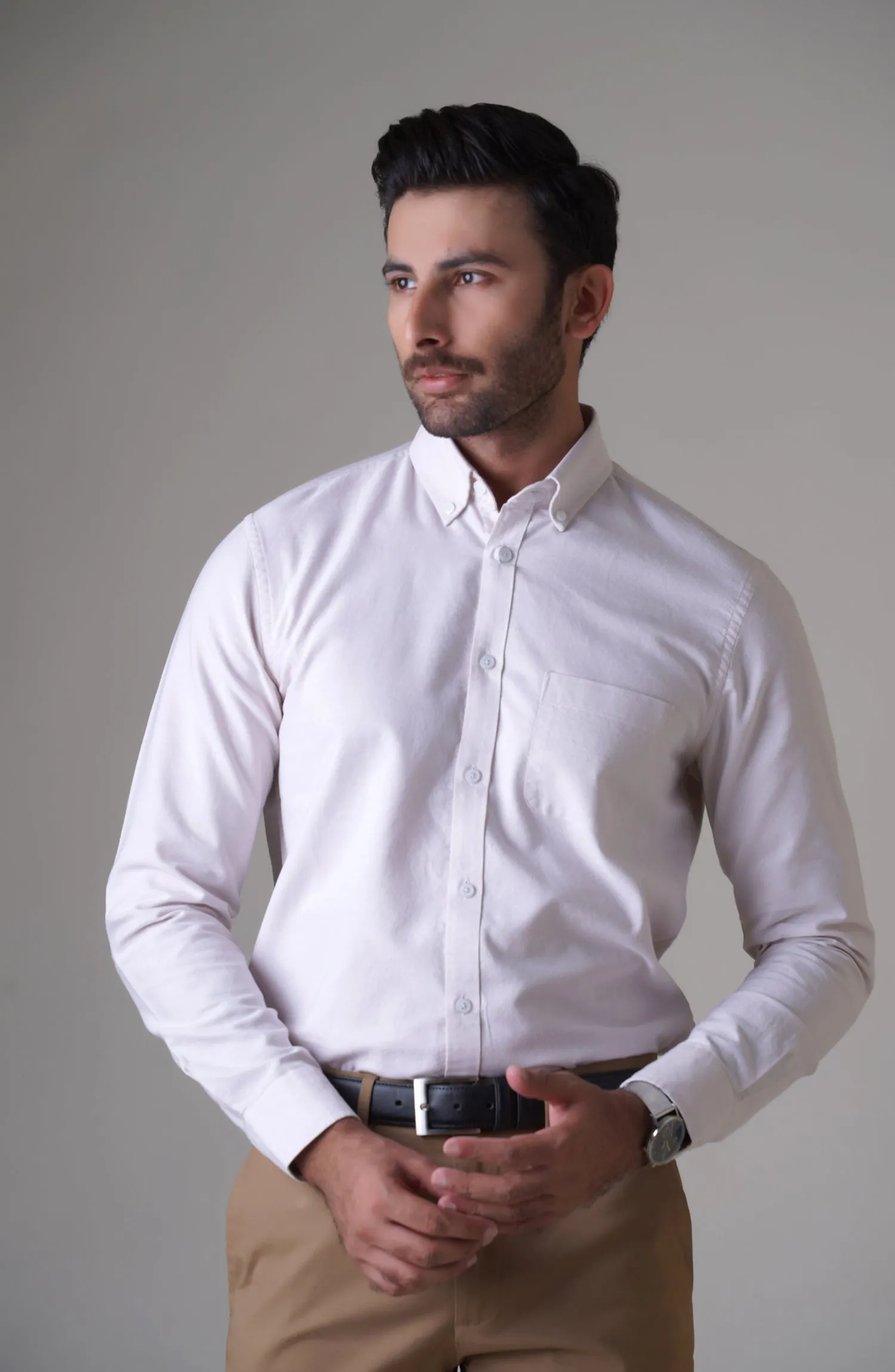 Beige Full Sleeves Cotton Shirt