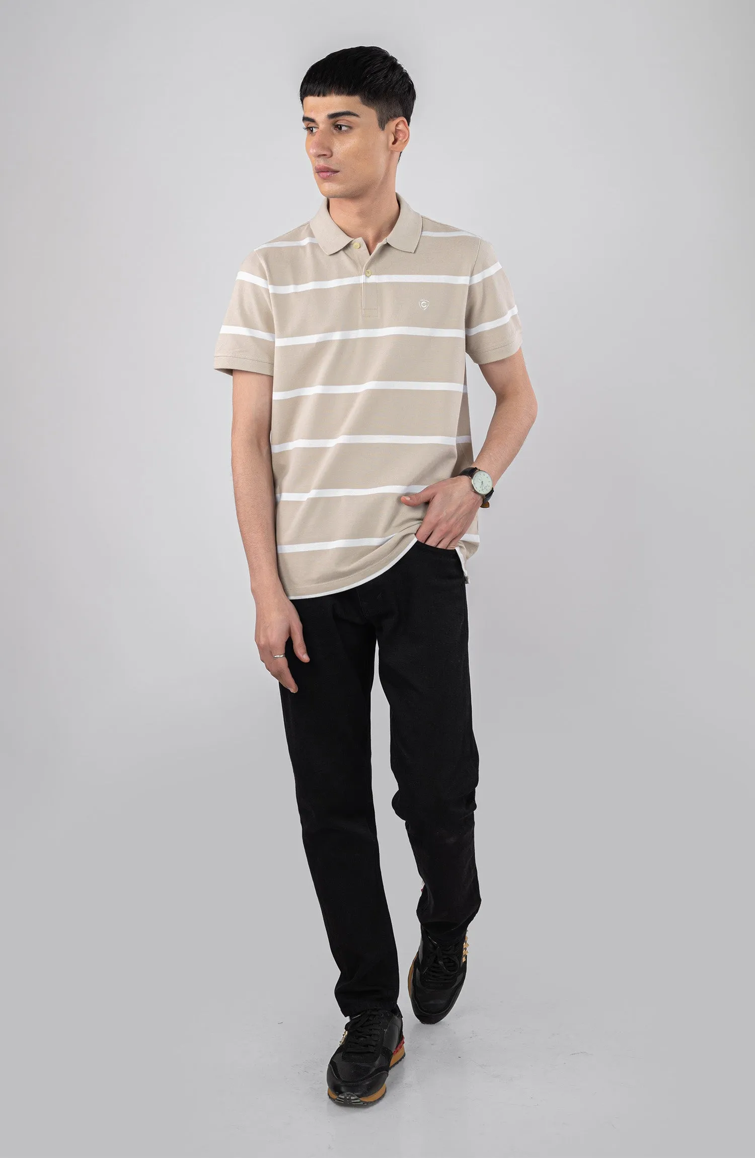 Beige Stripes Polo Shirt