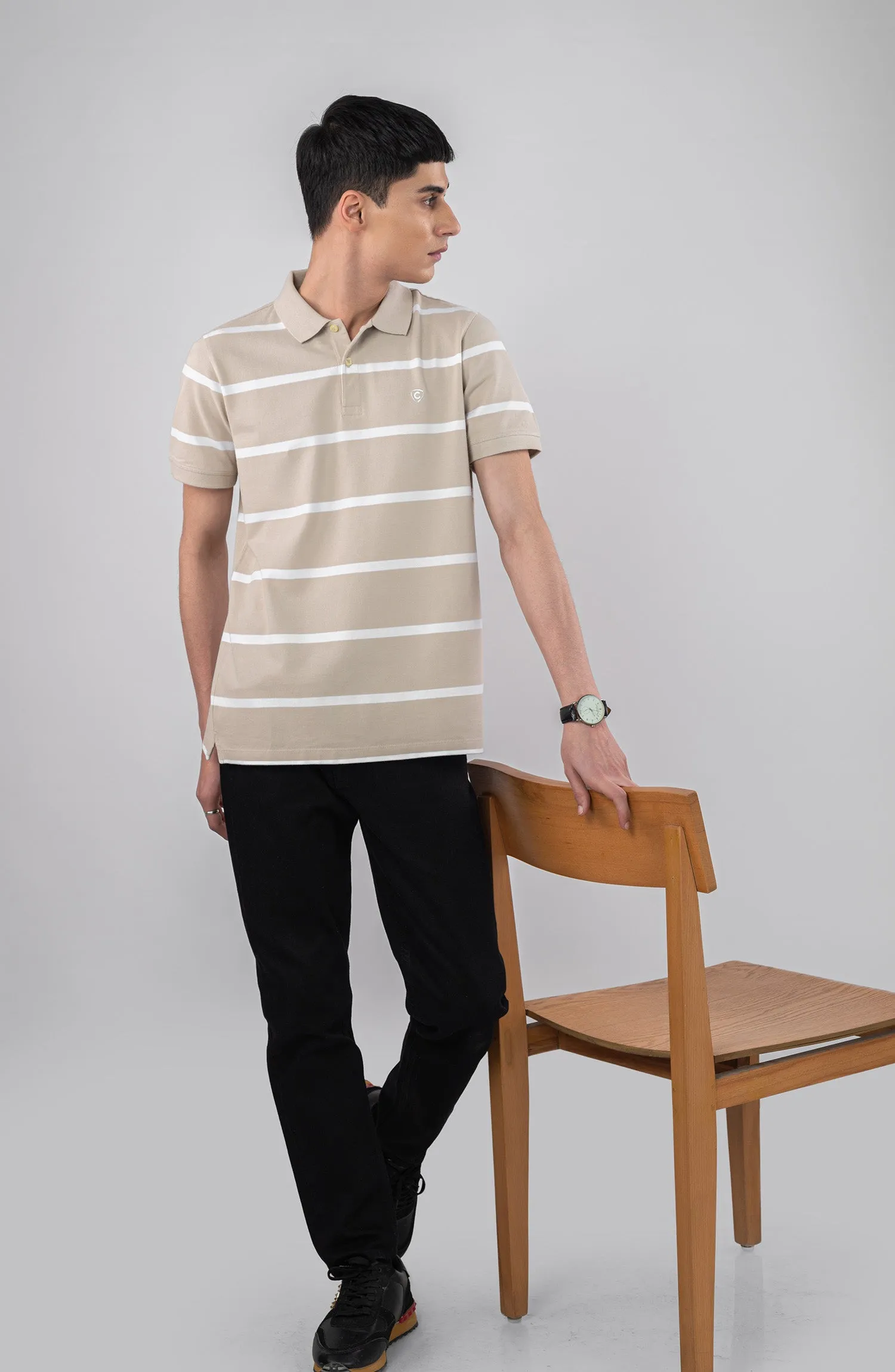 Beige Stripes Polo Shirt