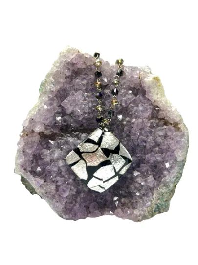 Black and Silver Murano Glass Pendant Necklace