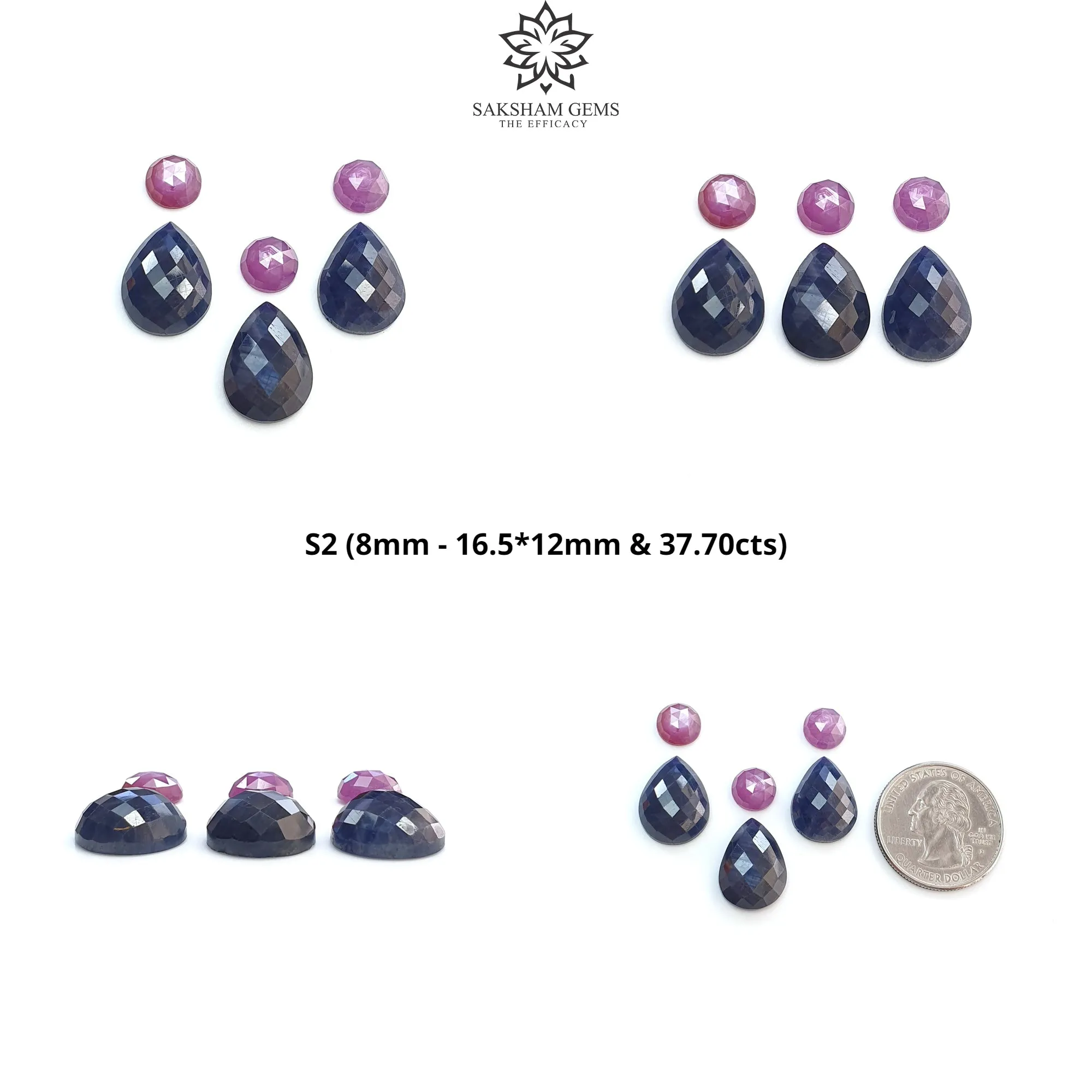 Blue & Pink Sapphire Gemstone Checker And Rose Cut : Natural Untreated Unheated Sapphire Pear Round Shape 6pcs Sets