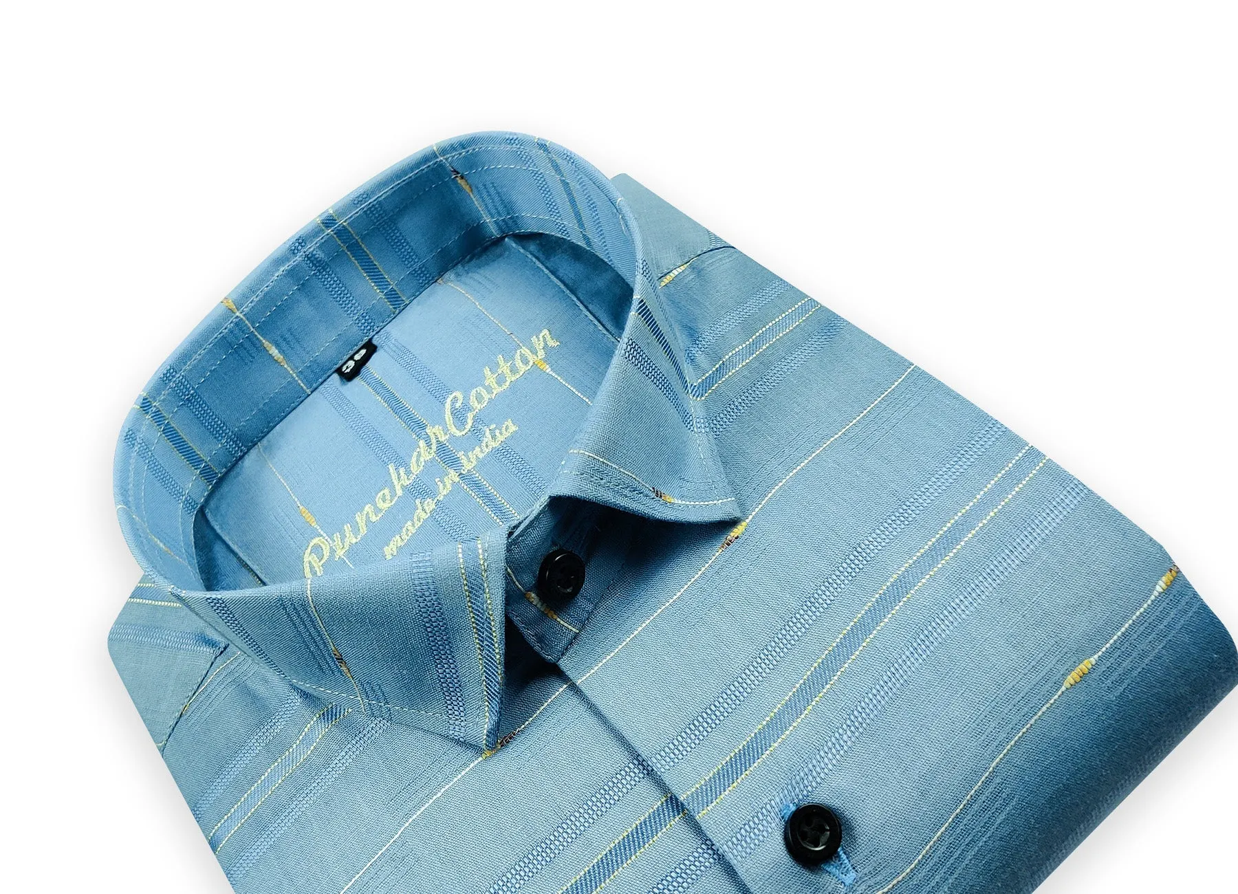 Blue Color Pure Cotton Panelled Butta Stripes Shirts For Men's