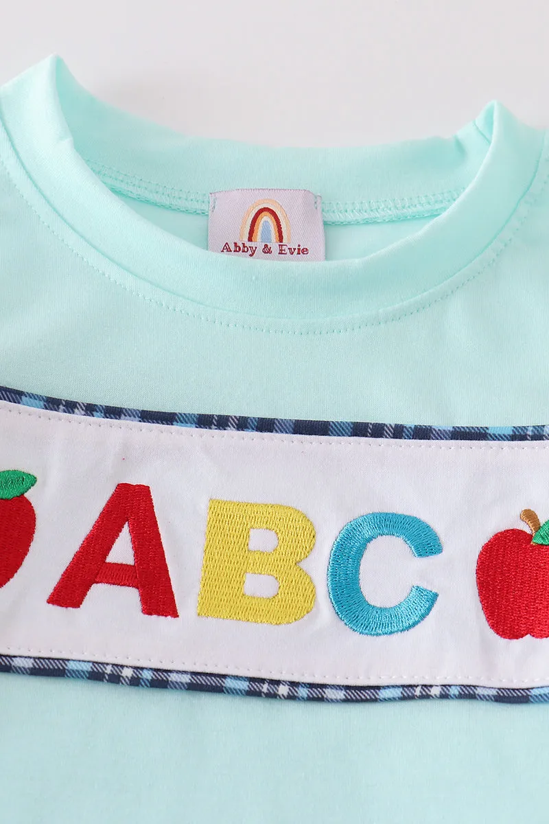 Blue plaid ABC embroidery boy set