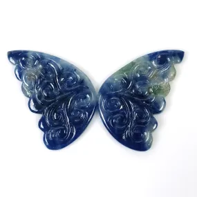 BLUE SAPPHIRE Gemstone Carving : 47.95cts Natural Untreated Sapphire Hand Carved BUTTERFLY 34*21mm Pair (With Video)