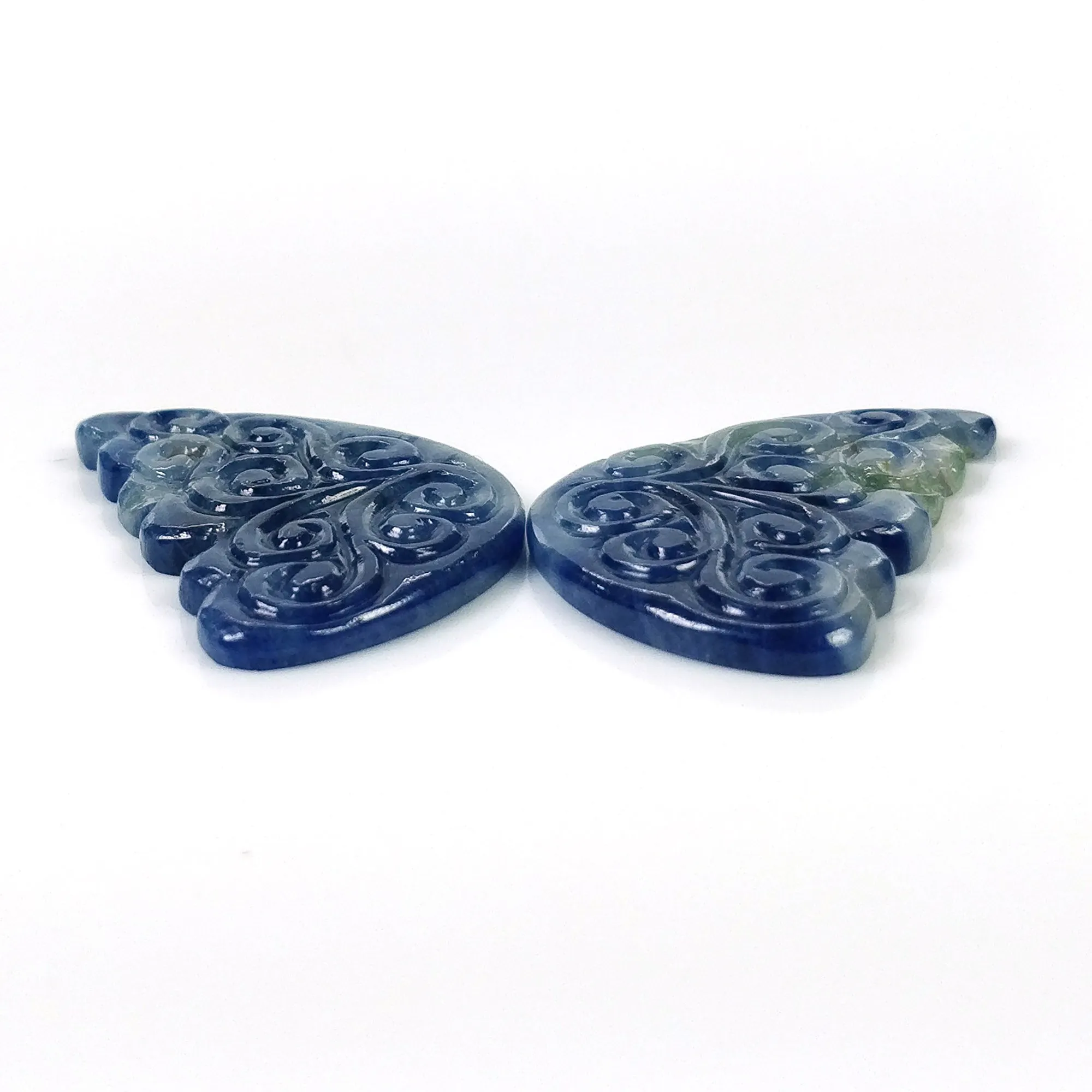 BLUE SAPPHIRE Gemstone Carving : 47.95cts Natural Untreated Sapphire Hand Carved BUTTERFLY 34*21mm Pair (With Video)