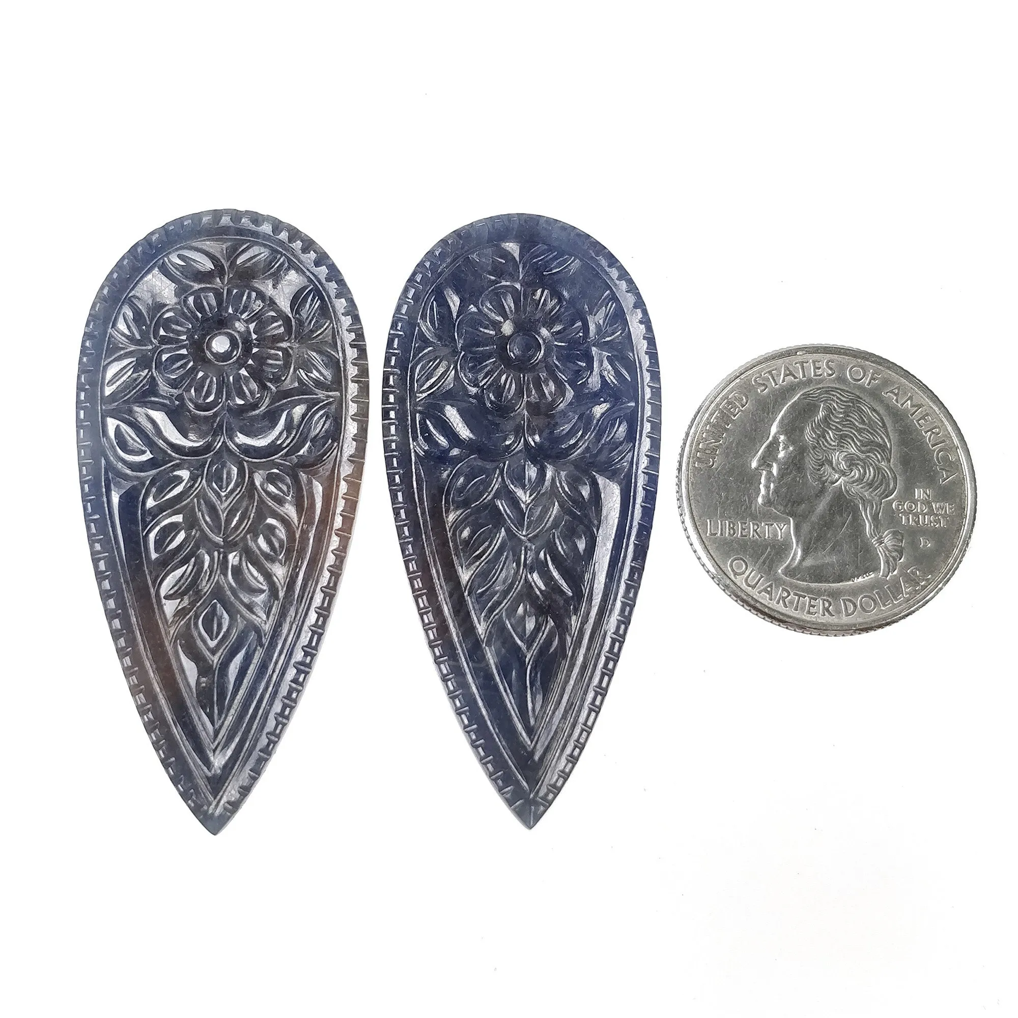 BLUE SAPPHIRE Gemstone Carving : 83.40cts Natural Untreated Unheated Sapphire Hand Carved Pear Shape 50.5*23.5mm Pair (With Video)