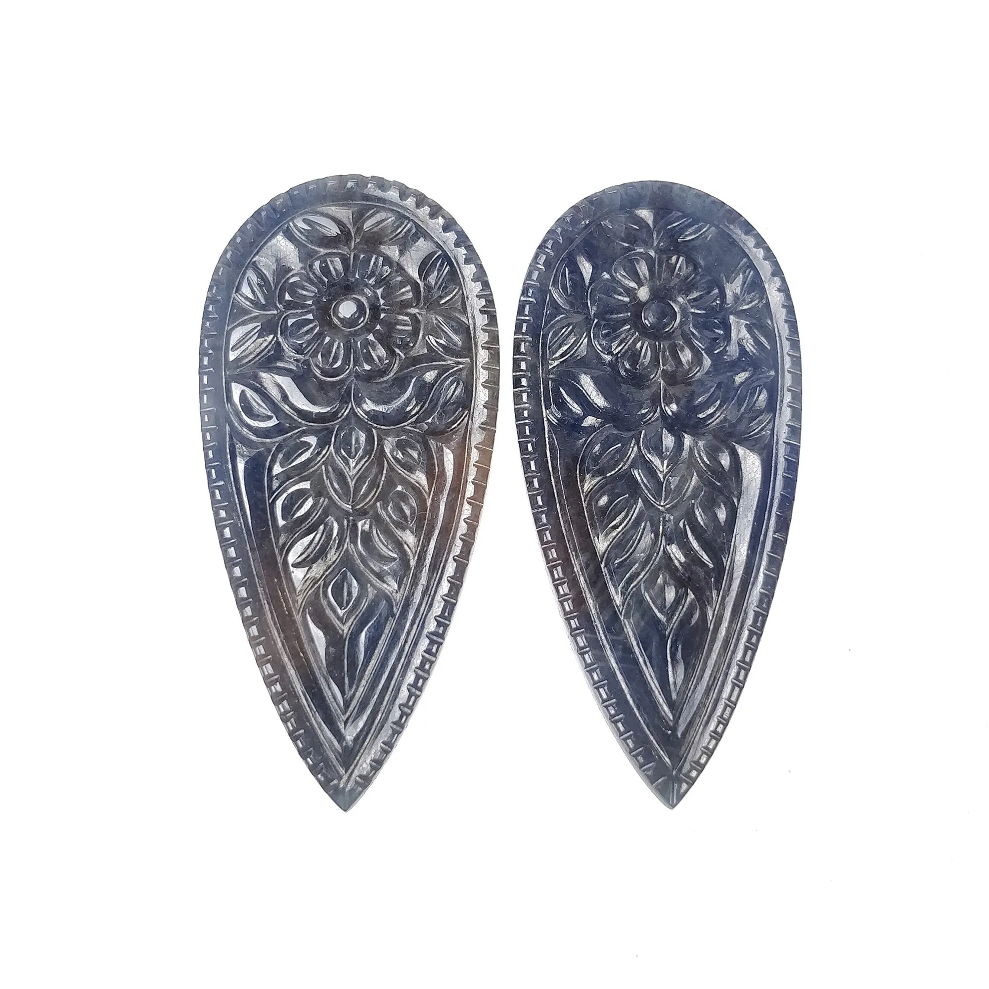 BLUE SAPPHIRE Gemstone Carving : 83.40cts Natural Untreated Unheated Sapphire Hand Carved Pear Shape 50.5*23.5mm Pair (With Video)