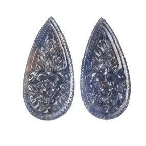 BLUE SAPPHIRE Gemstone Carving : 83.40cts Natural Untreated Unheated Sapphire Hand Carved Pear Shape 50.5*23.5mm Pair (With Video)