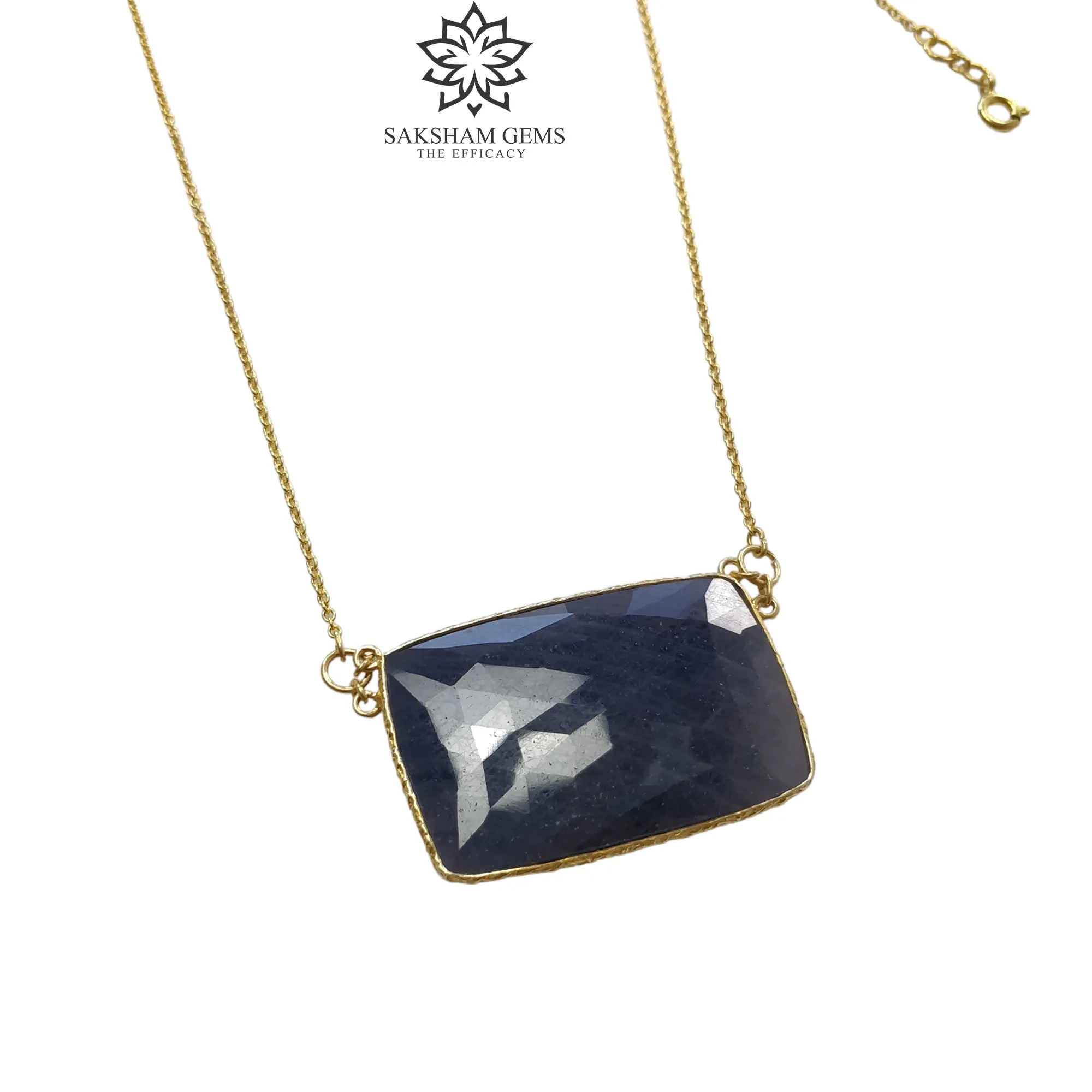 BLUE SAPPHIRE Gemstone Necklace : 17.35 Natural Sapphire Rose Cut 925 Sterling Silver Yellow Gold Plated Chain Necklace For Women 20"