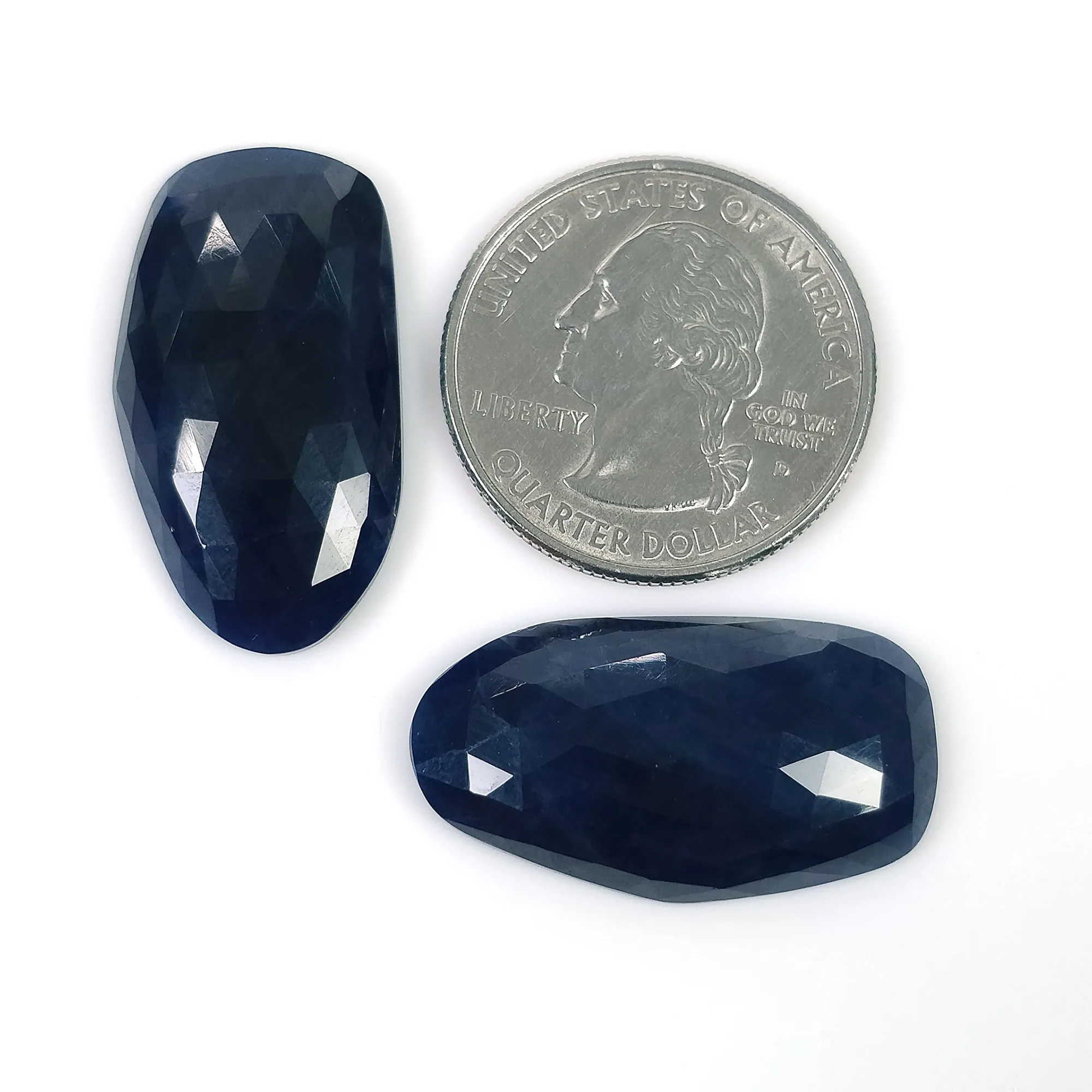 BLUE SAPPHIRE Gemstone Rose Cut : 52.00cts Natural Untreated Unheated Sapphire Uneven Shape 29*15mm Pair (With Video)